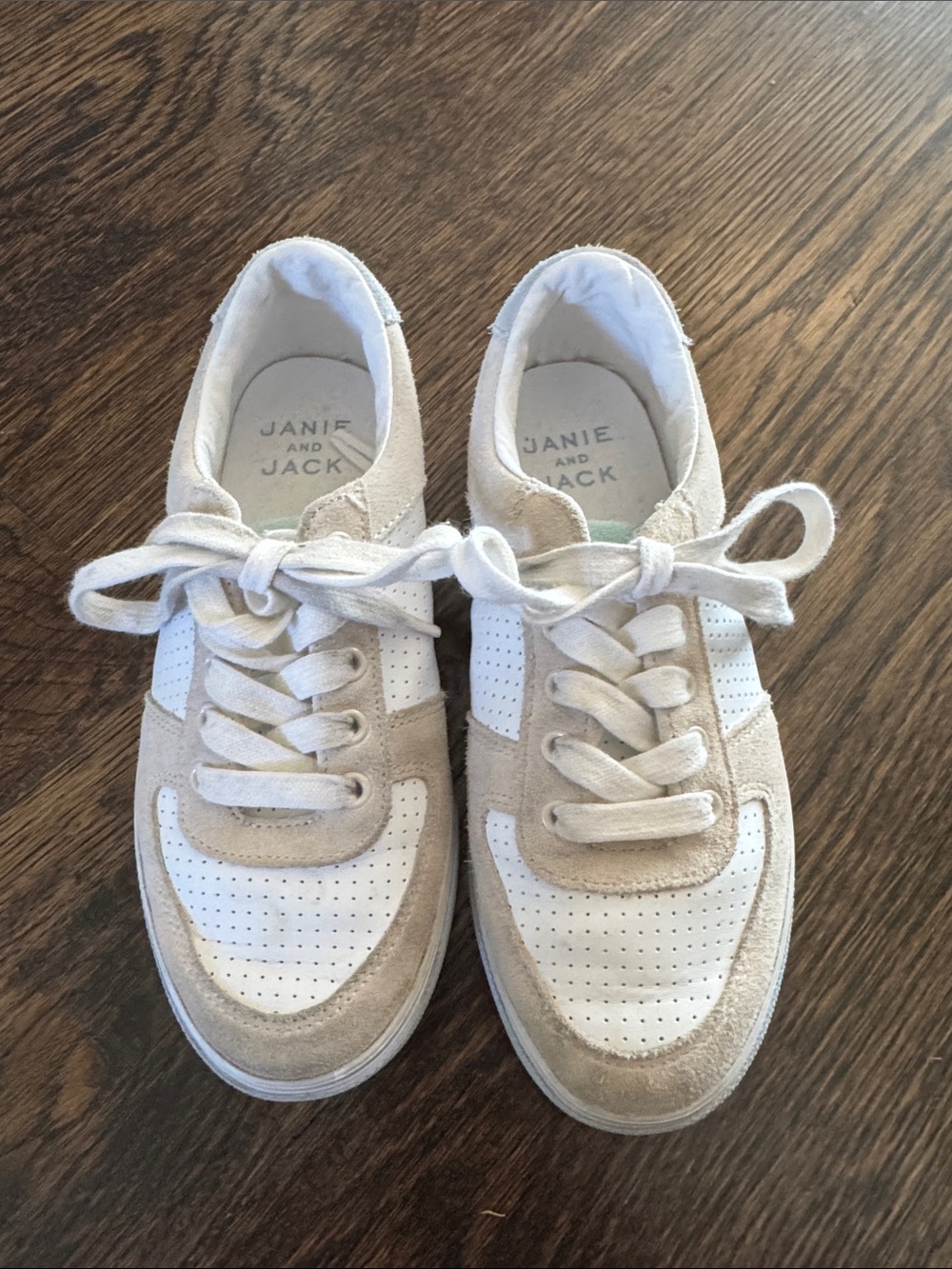 J&J stylish white and tan sneakers